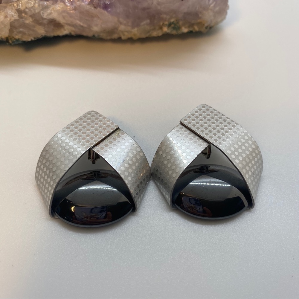 Black and Silver Colored Clip Earrings